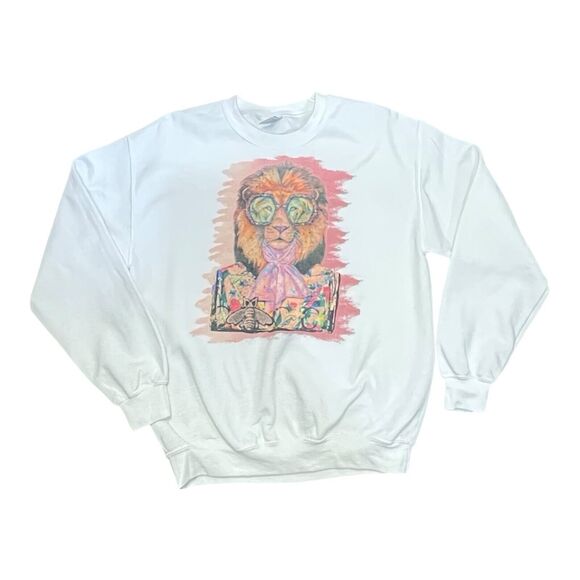 Colorful Fancy Lion Woman’s Sweatshirt Gildan Heavy Blend Fleece Lined Size M - Picture 5 of 7
